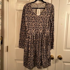 Auselily Cheetah Print Long Sleeve Dress, Size L